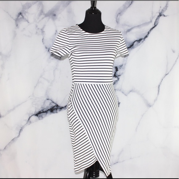 Zara Trafaluc Striped Asymmetric Bodycon Dress M - Picture 2 of 6